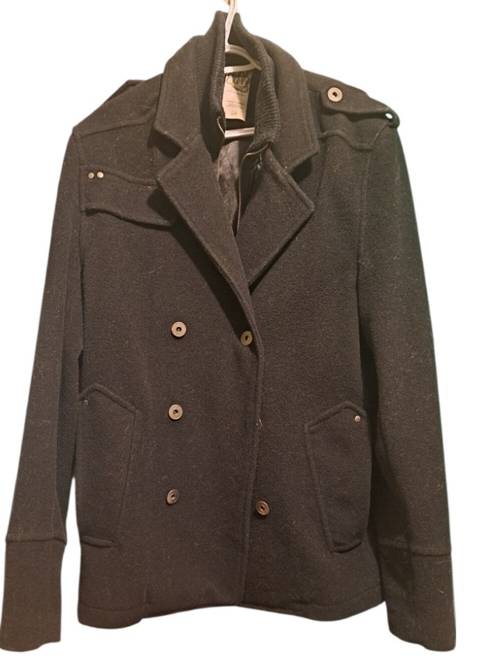 Women’s Double-Breasted Wool Blend Peacoat - Black